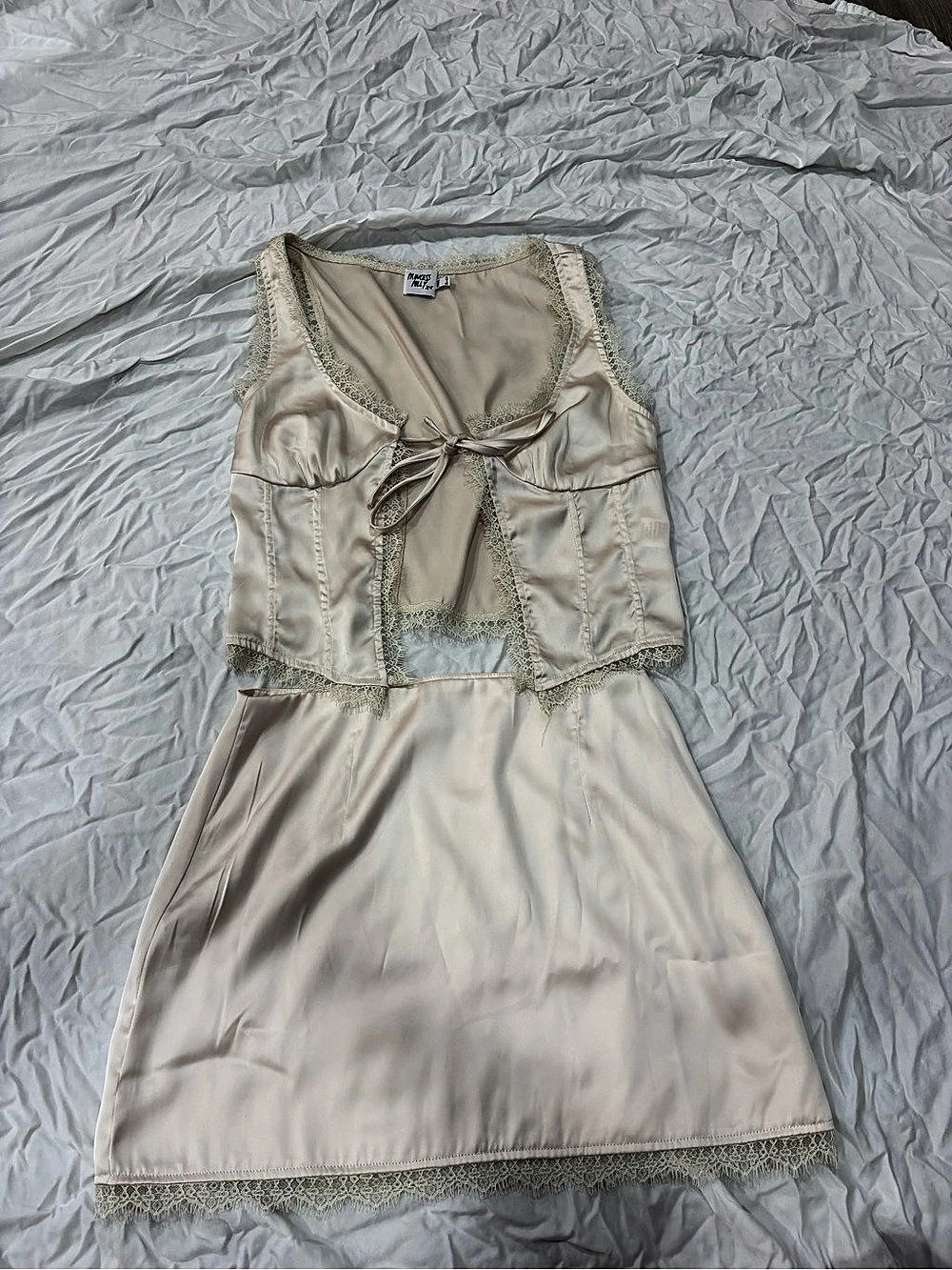 Princess Polly Mavie Satin Set Champagne Mini Dress Size 10